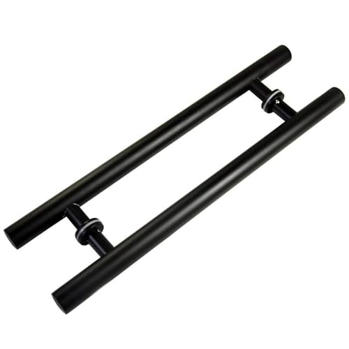 BLUPOWHT ドアハードウェアアクセサリー、ブラックステンレススチールラウンドチューブスライドドアハンドル、木製ドアガラスドアプッシュプル手すり、4長さ(サイズ:800x600x38mm)