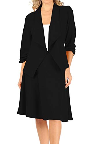 Two-Piece Suit Set – 3/4 Sleeve Fitted Blazer and Midi