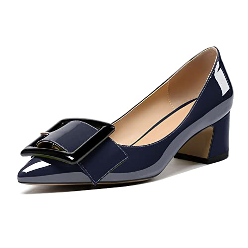 Eldof Pointed Toe Pumps,Classy 2 Inches Block Heel Chic Pumps, Confort Buckle Heel For Office Wedding Dress Navy Us 8 #TOP9