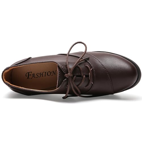 WUIWUIYU Women's Classic Lace-up Platform Chunky Mid-Heel Dress Oxfords Casual Work Pump Shoes3