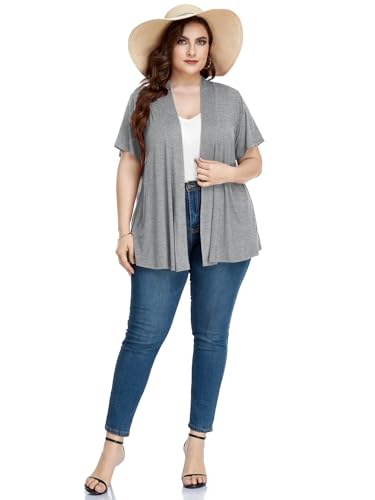 Image of LARACE Short Sleeve Cardigans for Womens Summer Tops Casual Plus Size Open Front Lightweight Cover Up