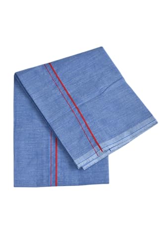 Image of Pure Cotton Dhoti for Men (1.28 x 1.87 m) | Solid Panchalu with Varied Small Color Border | Kerala Cotton Veshti, Khadi Dhoti | Lightweight Pooja & Temple Wear