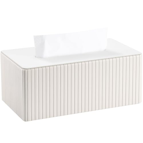KINGFOM Boîte à Mouchoir en Cuir, Rectangulaire Boite Mouchoirs pour Bureau, Maison, Salle de Bain (Blanc)