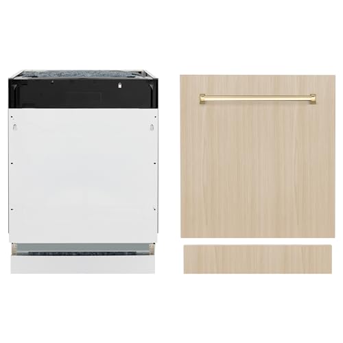 ZLINE Autograph Edition 24' Tallac Series 3rd Rack Top Control Built-In Tall Tub Dishwasher in Custom Panel Ready with Champagne Bronze Handle, 51dBa (DWVZ-24-CB)