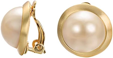 Vogem Pearl Earrings for Women Round Simulated Pearl Ear Clips Anniversary Birthday Present
