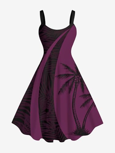 Image of ROSE GAL Matchable Couple Hawaiian Coconut Tree Print Shirt or Plus Size Knee Length Fit and Flare Tank Dress