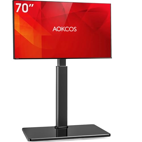 AOKCOS Soporte TV Pie Suelo para 32-55 65 70 Pulgadas, Inclinable Giratorio Altura Ajustable, Universal máx VESA 400x400mm 40kg