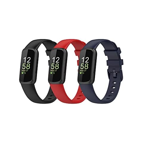 Lemspum Sporty Wristbands Compatible with Fitbit Inspire 3 Health Tracker Replacement Accessories Soft Silicone Watch Bands for Inspire3 Fitness Tracker Small 5.5"-8.1", Black/Red/Navy Blue Cover