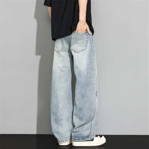 Men's Vintage Straight Baggy Jeans Casual Washed Distressed Wide Leg Denim Pants3