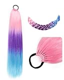 Ponytail Extension With Hair Tie 26 inch Colored Hair Extensions for Braiding Colorful Ombre Pony Tail Hair Extensions for Braids Rainbow Festival Rave Crazy Hair Day 1 Pack Pink Purple Blue