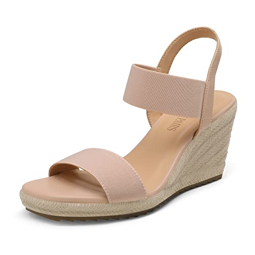 Image of DREAM PAIRS Womens Open Toe Espadrilles Dressy Platform Sandals Slip on Elastic Ankle Strap Wedges Sandals