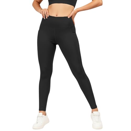 Image of NINQ high Waist Women Gym Compression Pants for Workout with Pocket, Yoga & Exercise, Active Wear Legging Sports Tights Trousers with Comfortable Fit for Running, Jogging & Training