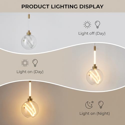 Image of Pendant Light for Ceiling | 3-Color CCT (Warm + Natural + Cold White) | Gold Metal Globe Hanging Lamp for Living Room Bedroom Dining