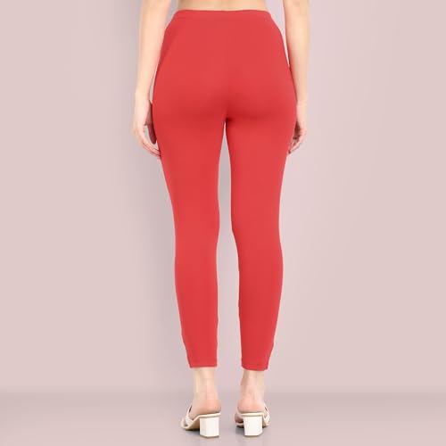 Image of ONE SKY Women Ankle Length Leggings | Premium Cotton Modal Spandex Blend | High Waist Stretchable & Bio-Washed Fabric | Colour-Lock | Ethnic Leggings for Women