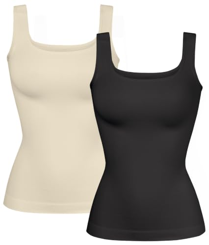 Image of YIOIOIO Womens Shapewear Tank Top Square Neck Tummy Control Compression | No Bust Compression, Anti-Roll Hem, Back Support, Seamless Design, 4-Way Stretch, All-Day Wear Comfort