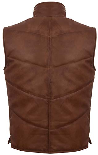 Men's Tan Leather Puffer Padded Vest Waistcoat3