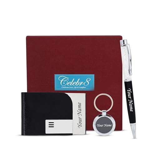 Image of Celebr8 Personalized, Custom Name Engraved Card Holder, Ballpoint Pen & Keychain Combo Gift Set for Men & Women, Gift for Father /Papa /Daddy