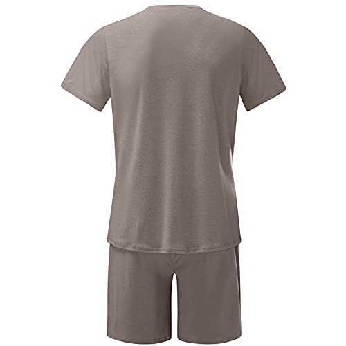 2024 Conjunto de Chándal para Hombre Traje de Verano con Camiseta + Pantalones Cortos de Ocio Deportivos Transpirable Color Sólido