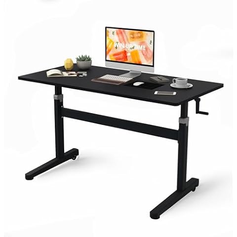 Win Up Time Manual Standing Desk Adjustable Height- Crank Mobile Standing Desk 48 x 24 Inches Sit Stand Desk Frame & Top, Stand Up Desk on Wheels, Computer Desk Black Frame & Black Cover