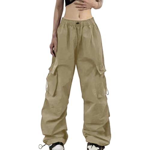 Pantalones cargo para mujer, cintura alta Y2K, pantalones de paracaídas vintage, hip hop, pantalones de ocio, ropa de adolescentes, niñas, ropa de calle, pantalones cargo con múltiples bolsillos, O