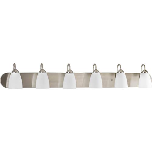 Gather Collection 6-Light Etched Glass Traditional Bath Vanity Light Brushed Nickel #TOP4