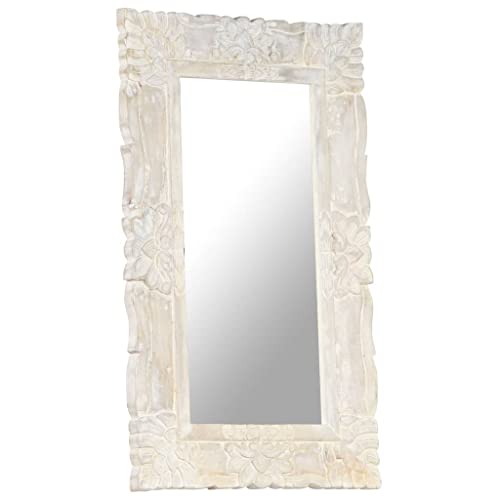 Vidaxl Solid Mango Wood Mirror Home Indoor Bathroom Dressing Room Living Room Wall-Mounted Wooden Wall Hall Makeup Mirror Decoration White 19.7" #TOP4