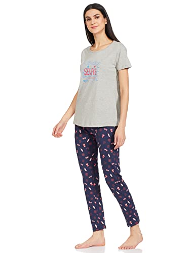 Image of Rupa Women's Cotton Checkered Pajama Pack of 1 (1329A01-GREY Melange-L Grey