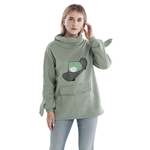 Rgosme Frog Hoodie Skateboarding Frog Hoodie Long Sleeve Hoodies Zipper Mouth Pullover Tops For Womens Teen Girls (Dark Green Xxs) #TOP2