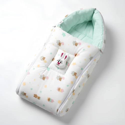 Image of VoiDrop Baby Sleeping Bag for new Born, Muslin Baby Sleeping Bag 0-6 Month for New Born & Infant, Washable & Foldable Cotton Design,(Green)
