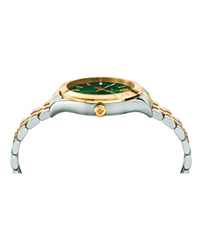 Versace Hellenyium Collection Luxury Mens Watch Timepiece with a Two Tone Bracelet Featuring a Gold Case and Green Dial2