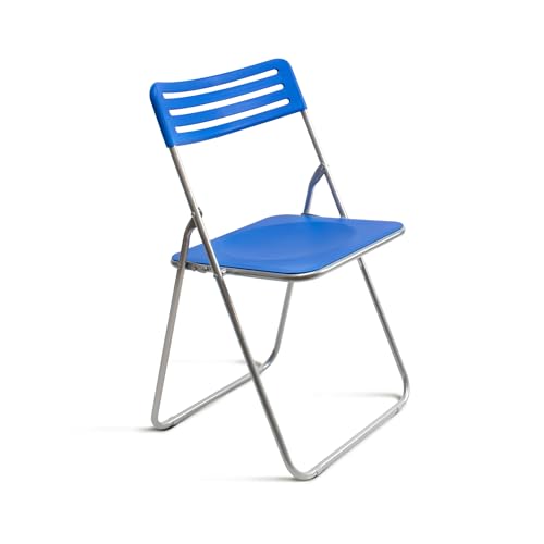 THE SECRET HOME - Silla Plegable de Aluminio y PP - 44 x 46 x 79 cm - Asiento Auxiliar para Cocina, Comedor, Salón, Dormitorio - Azul