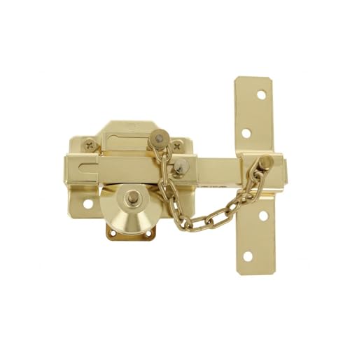 Amig - Cerrojo de Sobreponer con Cilindro Redondo, Pestillo y Cadena Mod. 1C - 105 x 170 mm - Cerradura de Seguridad con Llave y Retenedor - Incluye 5 Llaves de Punto - Acero Dorado