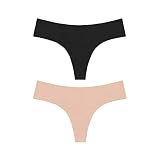 Bye Bra Culotte String Invisible, Taille Haute, String sous-Vêtement sans Couture, sans Couture, sans Ligne De Culotte, Bords Lisses, Lot De 2, Tailles : S-XL Noir Et Beige (XXL)