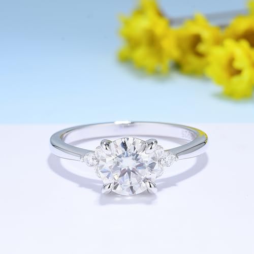 1CT Moissanite Engagement Ring for Women D Color VVS1 Clarity Brilliant Round Cut Wedding band 925 Sterling Silver with 18K Gold Plated 4 Prong Moissanite Promise Anniversary Ring2