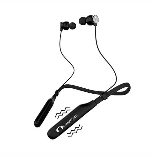 Image of Candytech 235 Bluetooth Neckband, Vibration Alert, Upto 50 hrs Playback, Low Latency, (10 Mins Charge=20 Hrs Music), IPX 5, Dual Pairing, BT v5.3, Wireless Earphones with Mic (Black)