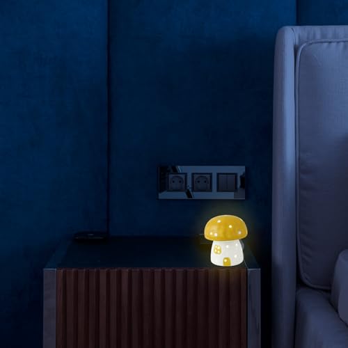Lámpara de mesa noche cerámica pequeña amarillo miniatura 4