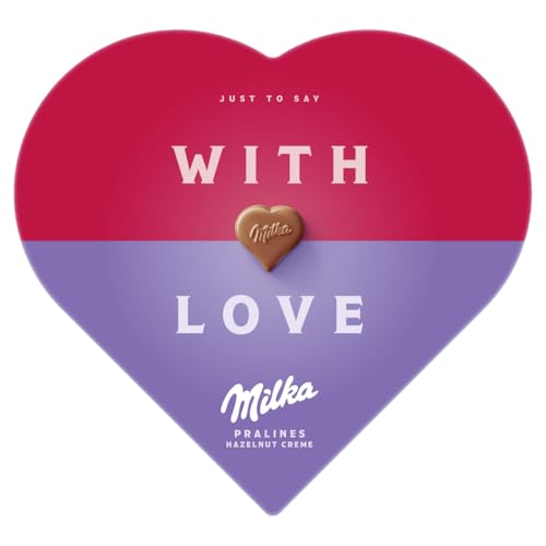 Milka Bombones de Chocolate con Leche de los Alpes, Rellenos con Crema de Avellana, Forma de Corazón, 165 g