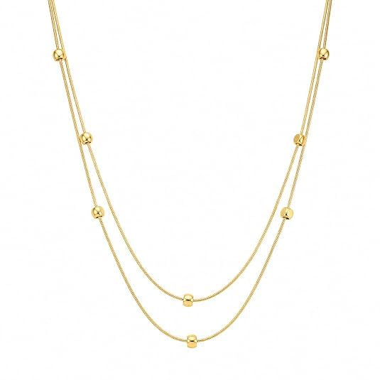 Gold Plated Beaded Layered Chain Necklace for Women & Girls | Elegant Minimalist Fashion Jewelry | Lightweight Daily Wear Necklace for Party, Office & Casual Use-image-16