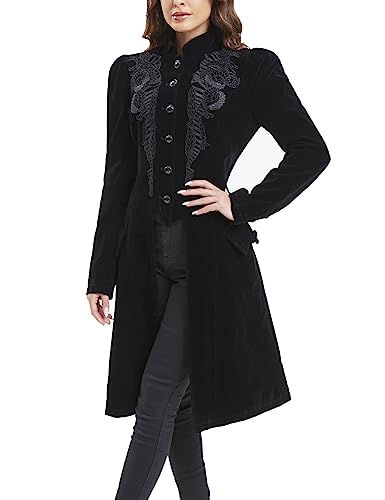 SUPLEAP Women Victorian Steampunk Vintage Renaissance Jacket Gothic Frock Coat Uniform (Black, Medium)