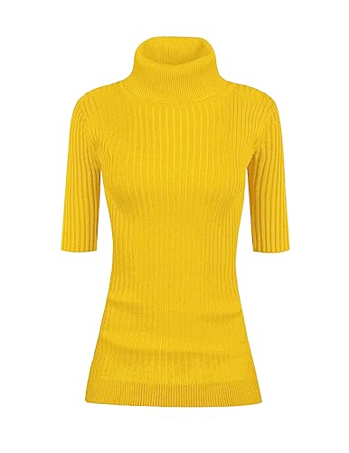 Image of v28 Women Turtleneck 1 /2 Half Sleeve Highly Stretchy Ribbed Knit Fitted Sweater