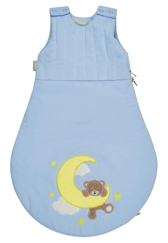 Sterntaler Babyschlafsack 50/56 cm Bär Bo, Schlafsack für Babys, Applikation am Fußteil, Singlejersey-Futter, Wattierung, Zwei-Wege-Reißverschluss, Mesheinsatz, 63×47×2 cm, eisblau, 1,50 TOG, Größe 56