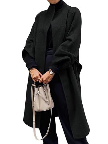 Image of Cicy Bell Womens Long Pea Coats Oversized Wrap Wool Blend Trench Coats Winter Open Front Cardigan Overcoats