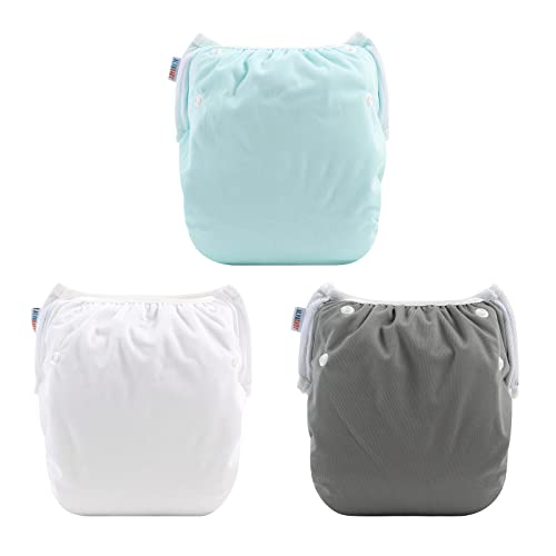 Image of ALVABABY Baby Swim Diapers 3pcs One Size Reuseable Washable & Adjustable for Swimming Lesson & Blue Gray White 3SWY18