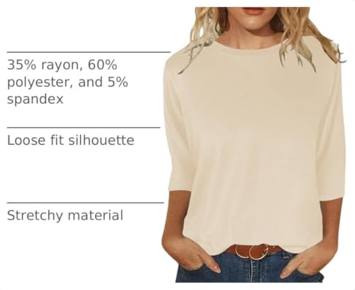 Image of JomeDesign Womens Tops 3 /4 Sleeve Shirts Round Neck Loose Casual Blouses