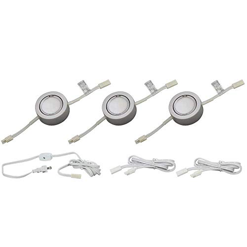 Image of 3 LED Puck Light Kit - Black Cover with Warm White Light (3,000k) - Under Cabinet and Furniture - 120v /110v - Dimmable - Line-Voltage (No Transformer Needed) (Warm White Light /Silver Cover 3 Pack)