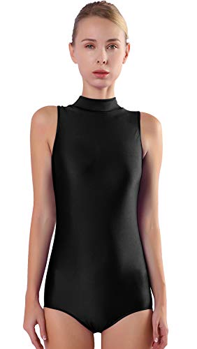 Speerise Women Mock Neck Sleeveless Leotard Spandex Dance Bodysuit Black L