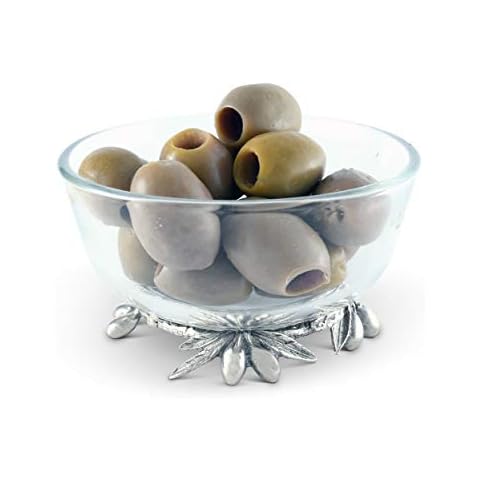 Vagabond House Dip/Olive Glass Bowl with Pewter Olive Base Cover