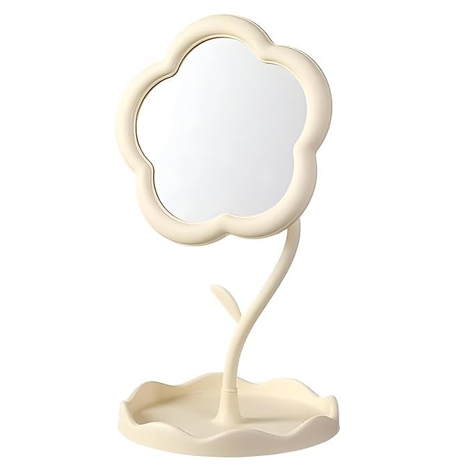 Flower Shape Makeup Mirror with Tray for Desktop, Bedroom, Bathroom, Living Room, Make-Up and Vanity Mirror for Girls, Cute Detachable Compact Travel Mirror for Makeup Big Size-image-11