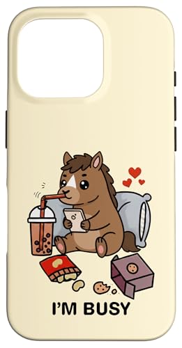 Funny Horse Im Busy Boba eB[ XibN  j̎q ̎q LbY X}zP[X iPhone 16 Pro p