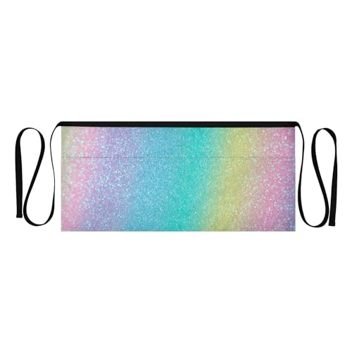TSENQUE Iridescent Rainbow Glitter Aprons Waiter Serving Short Aprons Serving Aprons for Waitresses, 11.8-inch